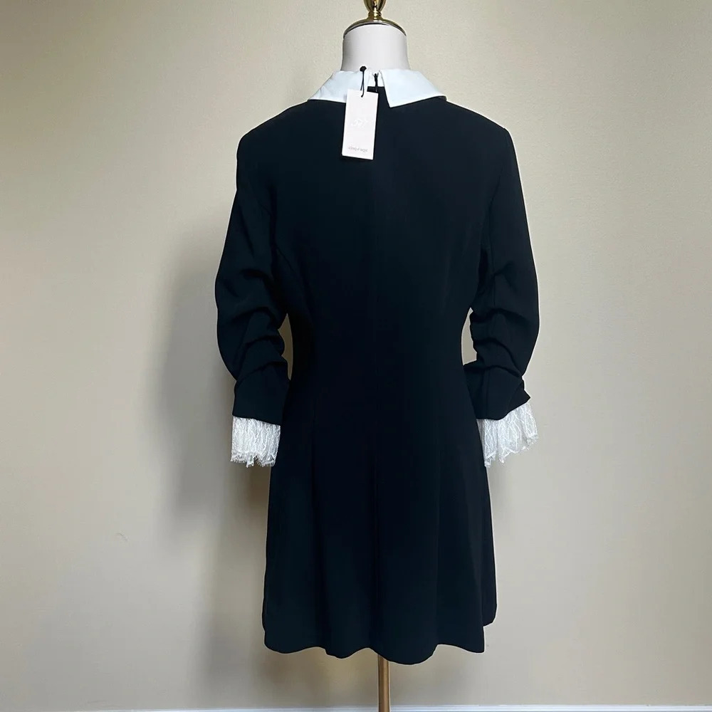 Cinq à Sept Savina Dress Black Ivory Size 8 | NWT| Silk Collar Lace Trim Dress - Picture 3 of 8